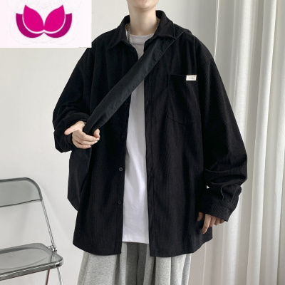 七斓灯芯绒长袖衬衫男秋季高街港风宽松学生上衣夹克ins潮牌痞帅外套