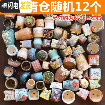 三维工匠多肉陶瓷花盆批发肉肉大号紫砂创意个性小多肉花盆 百款随机多肉盆12个(7-9左右) 小花盆容器