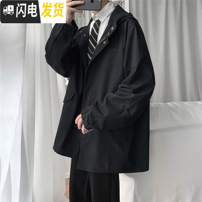 HLCOMAN男士风衣春秋新款韩版连帽DK潮流大衣帅气帅气夹克男装中长款外套风衣