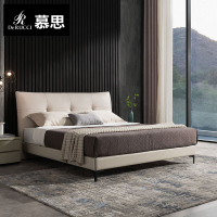 慕思皮艺主卧婚床真皮床现代简约实木轻奢双人皮艺床月光宝盒 BCW1-020