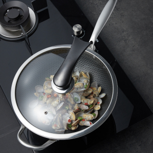 BRK Germany德国炒锅克鹏升级版全面屏蜂窝炒锅不粘锅炒菜锅 304不锈钢锅具烹饪物理不粘32cm电磁炉燃气灶通用