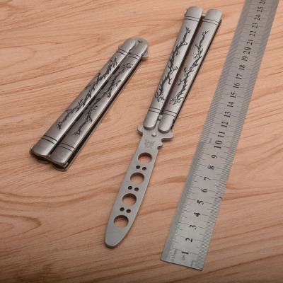 蝴蝶练习甩刀 训练刀 耍酷工具 蝴蝶刀 全钢安全玩具刀 甩刀双龙训练习工具练梳子圆孔甩刀未开刃 蝴蝶练习刀具