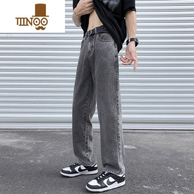 YANXU复古烟灰色牛仔裤男款夏季薄款宽松直筒裤子美式高街潮牌休闲长裤