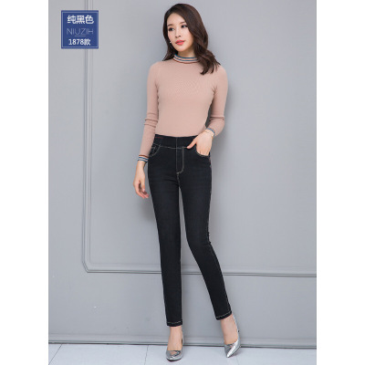 迪鲁奥(DILUAO)新款女装涂层牛仔布裤女春秋2021新款高腰韩版显瘦中年大码女裤常规裤长裤 1878款黑色 27