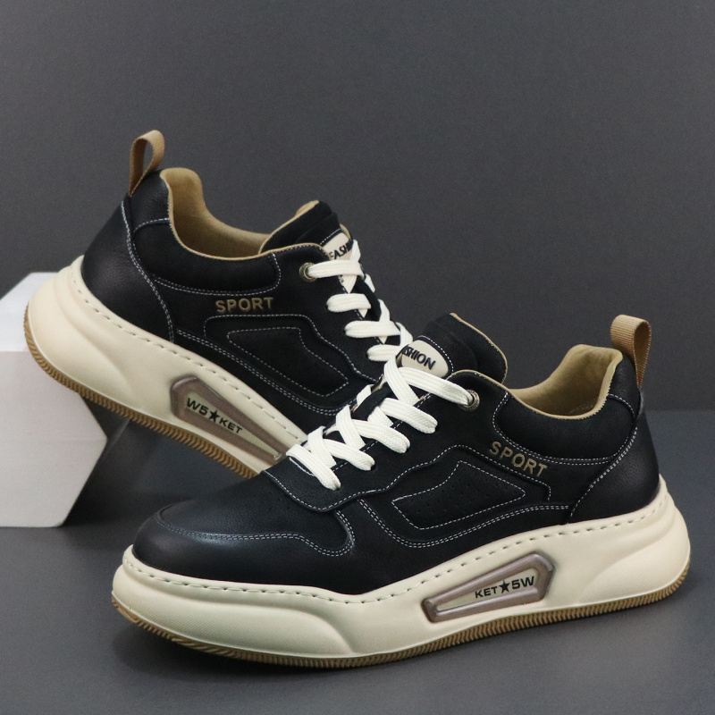 男鞋真皮运动休闲鞋新款厚底轻便软底透气防臭复古潮流板鞋男