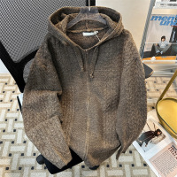 男装美式潮牌双拉链针织衫毛衣男宽松连帽慵懒风休闲百搭开衫外套