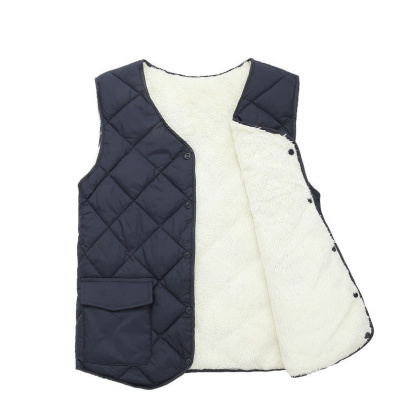 中老年男士内里加绒羽绒棉马甲羊羔绒绒布保暖贴身背心男一手