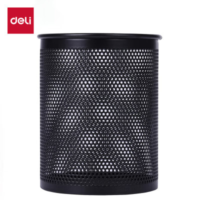 得力(deli)密集金属网纹圆形笔筒创意桌面收纳盒 办公学习用品 黑色909