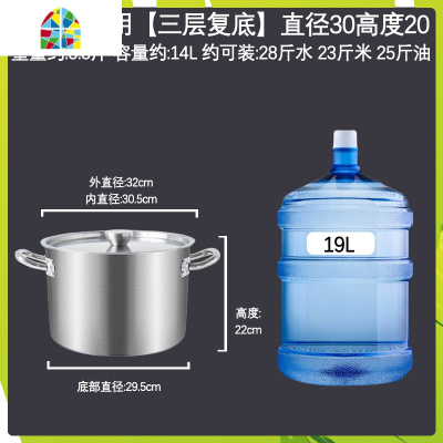 汤桶不锈钢桶商用带盖圆桶卤煮水桶大容量复合底电磁炉不锈钢汤锅 FENGHOU [熔铸一体底]直径30高度30
