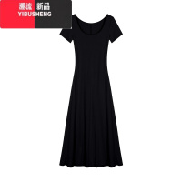 YIBUSHENG纯欲风方领连衣裙女2024季修身收腰A字包臀裙黑色长裙