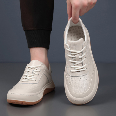 头层牛皮秋季新款男士休闲鞋真皮透气小白鞋男款运动男鞋厚底鞋子