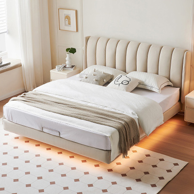 全友家居现代简约卧室奶油风肤感科技布软床双人床布床悬浮布艺床可选