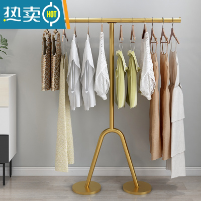 敬平简约晾衣架落地卧室内单杆挂衣服房间现代简易折叠凉晒衣帽架家用 T型长80高130纳米金色