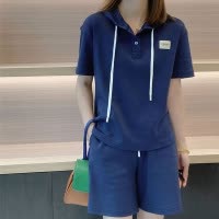 6535棉 小个子连帽休闲运动装女网红港风学生洋气T恤短裤两件套潮
