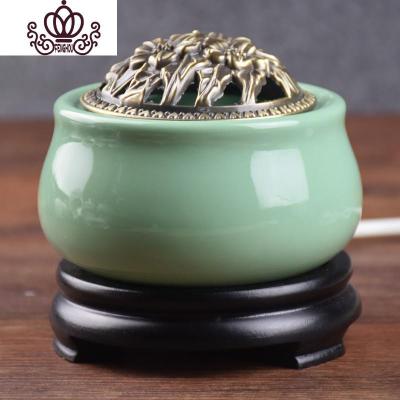 封后定时调温电子檀香炉陶瓷香薰炉沉香炉佛精油插电香薰灯木屑粉盖绿瓷(金属盖)香薰灯炉/器具