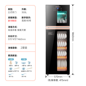 奥克斯消毒柜家用小型立式台式桌面双门饭店商用沥水高温消毒碗柜 智能定时数显触摸款300升[高温消毒-紫外线]