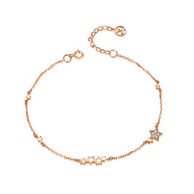 佐卡伊zocai繁星18k金玫瑰彩金女士星星钻石手链时尚款送女友正品珠宝钻石共约3分（现货）