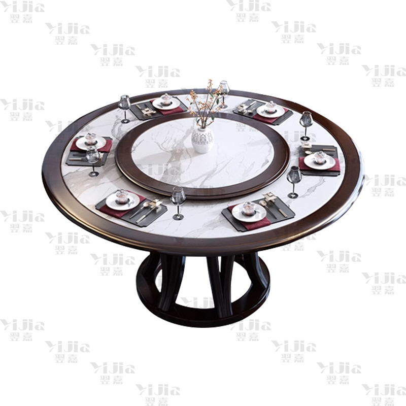 翌嘉 岩板餐桌实木圆形餐桌椅组合1.8米圆桌12把餐椅