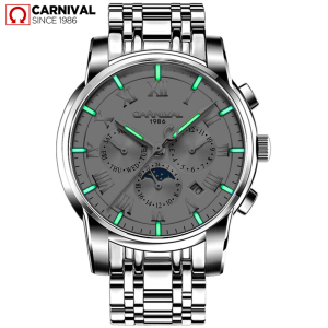 瑞士嘉年华Carnival新款全自动机械表 男士高清夜光手表男表精钢运动荧光防水腕表时尚休闲夜光表8799G