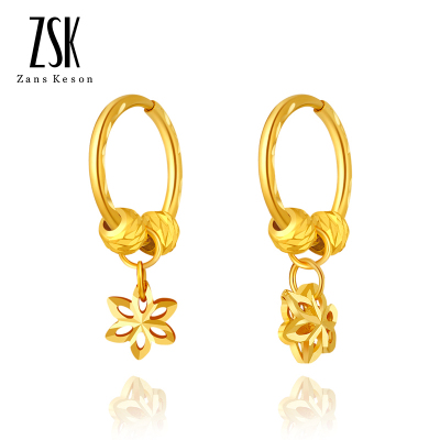 ZSK珠宝黄金耳环女水仙花足金耳钉黄金耳饰耳坠耳吊女款气质新款送女友老婆礼物（计价）工费40元3.94克