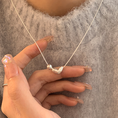 纯银爱心圆珠项链冷淡风极简款颈链日常首饰韩系情人节礼物送女友送女朋友老婆情人节七夕生日礼物