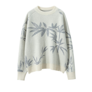 中国风山羊绒衫女针织打底衫宽松厚款提花毛衣内搭长袖套头秋冬款