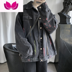 七斓破洞牛仔外套男秋季潮牌ins港风高级感衣服潮流宽松休闲夹克