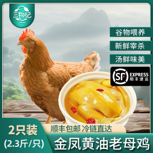 [苏鲜生推荐]三物纪 皖南金凤黄油老母鸡2.3-2.6斤/只 2只装 新鲜现杀冷冻农家慢养走地鸡