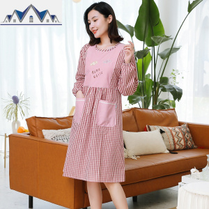 厨房衣服女款家用韩版时尚全身罩衣大人秋冬长袖做饭围裙防水防油 三维工匠