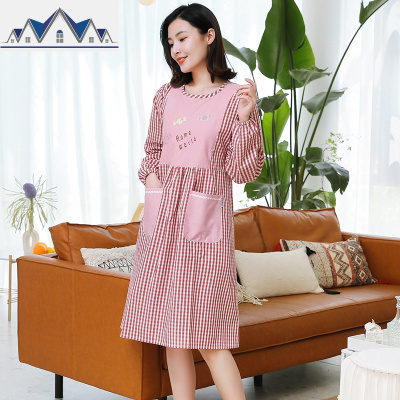 厨房衣服女款家用韩版时尚全身罩衣大人秋冬长袖做饭围裙防水防油 三维工匠