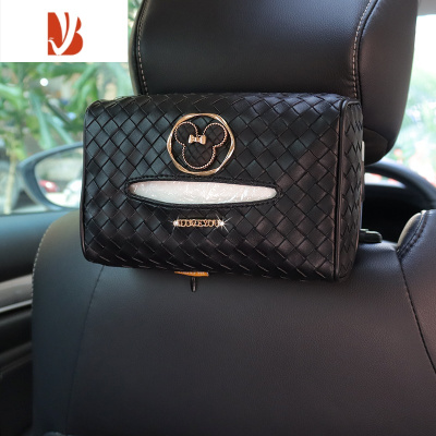 三维工匠扶手箱抽纸盒挂式金属花网红气质高级女感座椅车内汽车纸巾抽纸盒 黑编织包 黑奇奇