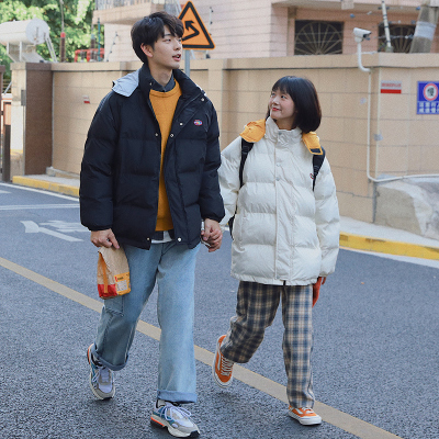 NEWLAKE衫岛潮牌撞色棉衣外套男冬季情侣棉服韩版宽松港风连帽加厚棉袄潮棉衣