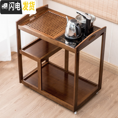 三维工匠茶车移动茶台家用全自动简约茶盘客厅功夫茶具套装茶水柜小泡茶桌 茶色格子茶车+半自动茶炉