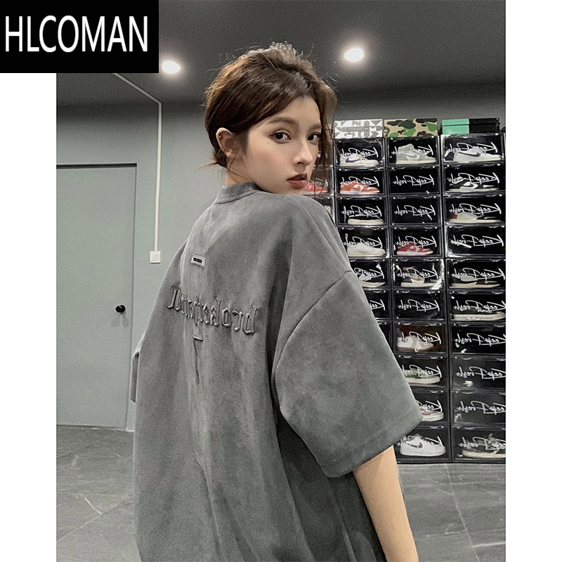 HLCOMAN男士t恤短袖2025新款美式复古痞帅刺绣潮牌宽松体恤