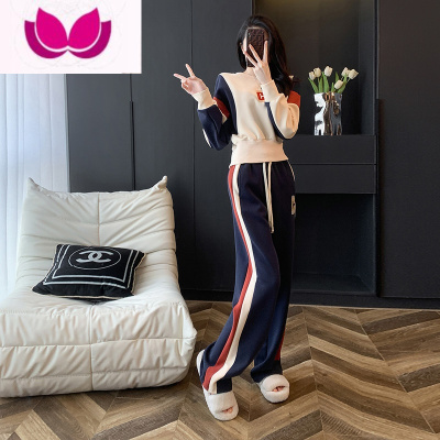 七斓加绒运动服套装女2022新款宽松休闲时尚卫衣阔腿裤套洋气