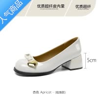 SUNTEK晚晚风漆皮粗跟2023春夏新款法式圆头黑色浅口中高跟玛丽珍单鞋女