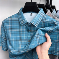 夏季新款男士印花翻领商务休闲通勤百搭透气舒适时尚短袖衬衫