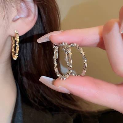 s925银针简约碎银子圆圈耳环轻奢小众高级感耳扣耳圈显脸瘦耳饰送女朋友老婆情人节七夕生日礼物