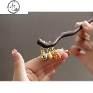 JiMi吞金兽小吊坠 简约簪子发簪木质 黑檀木盘发丸子头发饰古典旗袍女 木簪