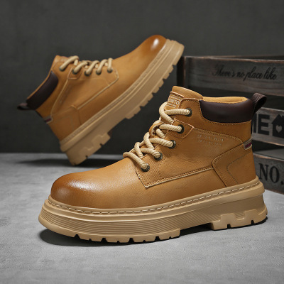 秋冬季新款厚底增高马丁靴超纤皮面高帮英伦风时尚休闲潮靴男靴