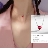 925纯银显肤白红爱心项链锁骨链女简约小众轻奢颈链新款