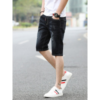 潮牌青年破洞牛仔短裤男弹力修身时尚百搭显瘦直筒乞丐男生五分裤_1
