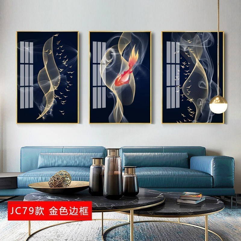 三联客厅装饰画抽象现代简约沙发背景墙 jc79(金色边框) 60*80cm三联套装(建议3-4米沙发)土豪金[铝合金框]