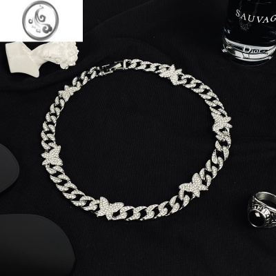 JiMi欧美ins网红同款蝴蝶古巴锁骨链情侣嘻哈短款流行男女颈链项圈潮