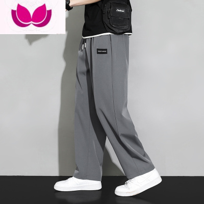 七斓日系潮牌裤子男士夏季冰丝薄款宽松直筒青少年运动休闲长裤男