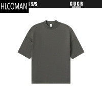HLCOMANGUGR 300g磨毛棉 半高小领口纯色廓形T恤男女基础宽松tee短袖