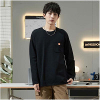 [1.5折价38元]唐狮春新款圆领长袖t恤男宽松港风休闲ins风设计感打底衫男潮