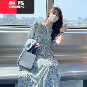 YIBUSHENG小清新泡泡袖碎花连衣裙女季2021新款法式初恋温柔风气质长裙子