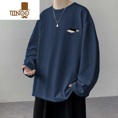 YANXU美式长袖t恤男生百搭潮流ins港风休闲上衣宽松内搭打底衫