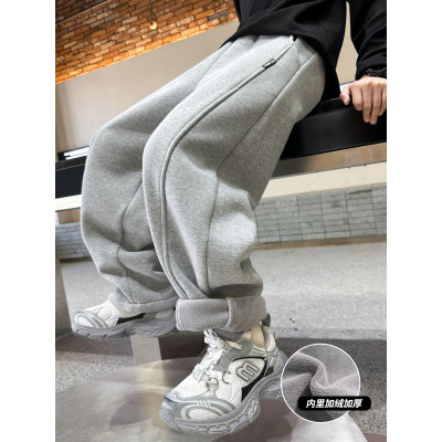 男童加绒运动裤春秋冬新款儿童裤子一体绒中大童卫裤加厚痞帅